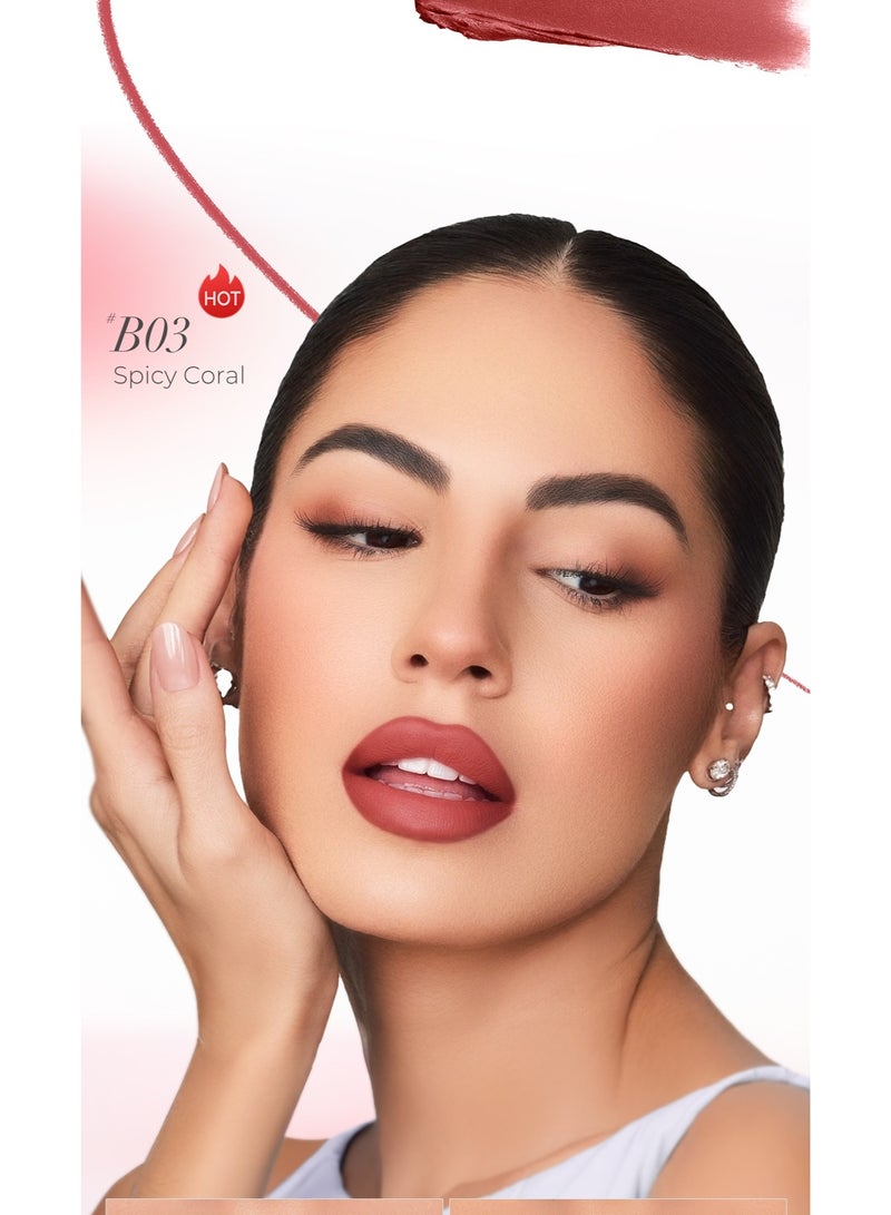 SACE LADY 2-in-1 Lip Cream Booster – 03 Spicy Coral – Lip Liner + Soft Matte Lip Cream Duo - Image 2