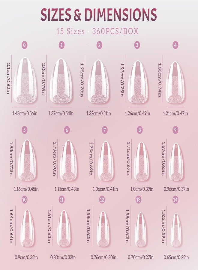 Ranrose 360PCS Short Almond Nail Tips Half Matte, 15 Sizes Soft Gel Press on Nails for Acrylic Nails, Pre-Shaped Full Cover False Nails for Beginners, Nail Techs, Salon & DIY Manicure - Image 2