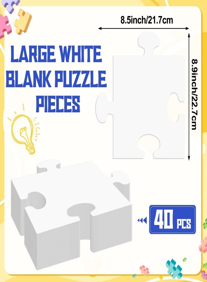 Bornerwhite 8.5x8.9'' Large White Blank Puzzle Pieces Oversize White Cardboard Puzzles to Draw on Make Your Own Jigsaw Puzzle for Classroom Huge Art Display Decor Adult DIY Arts Crafts Projects 40Pcs - Image 2