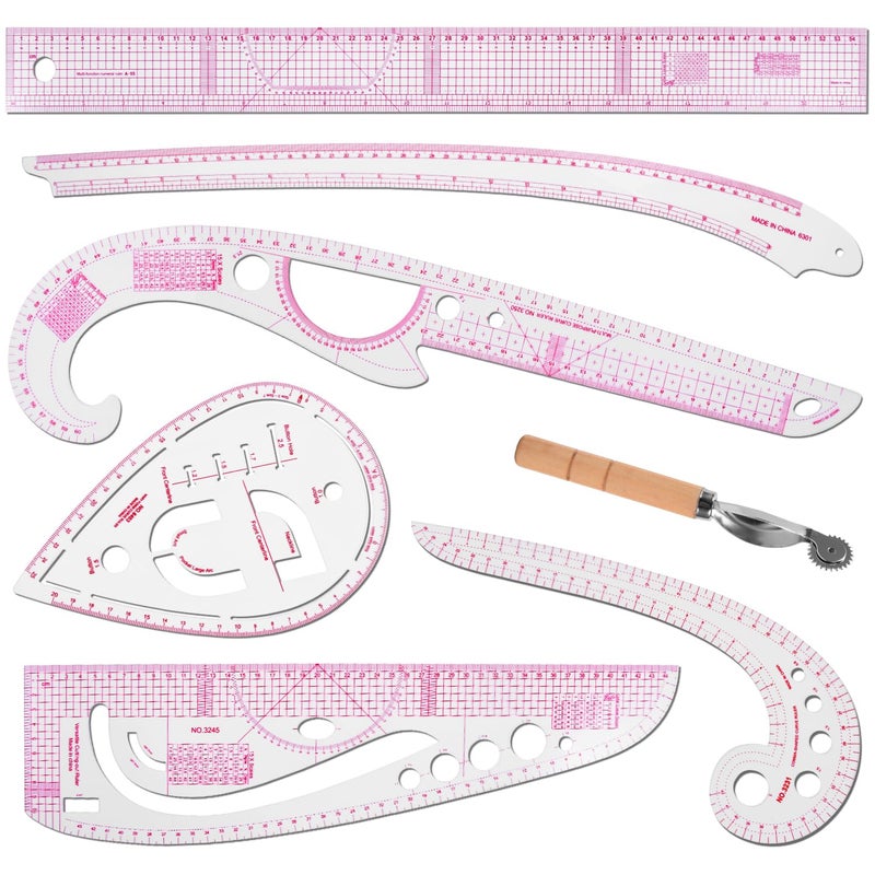 KISEER 7 Pcs Clear Metric Sewing Ruler Set French Curve Pattern Making Ruler Kit for Knitting Tailors Crafting Dress Designers Sewing Beginner Supplies - Image 2