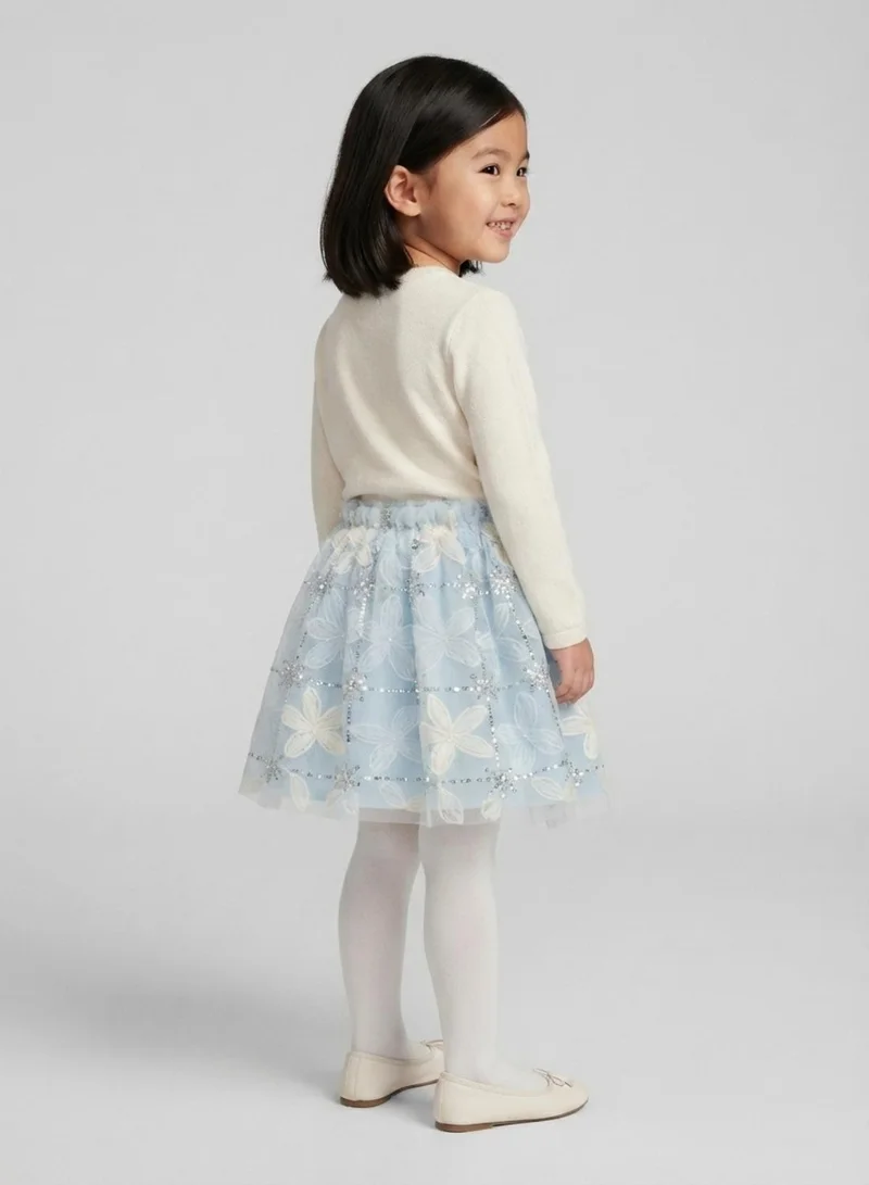 بيبي كلو Girls Blue Floral Sequin Tulle Party Skirt