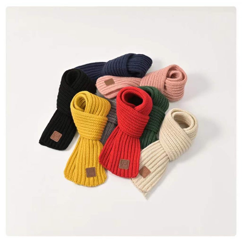 Children's Knitted Scarf, Baby's Warm Neck Warmer, Girls' Woolen Neck Scarf, Boys' Fashionable Solid Color Cold-Proof Neck Wrap - Image 2