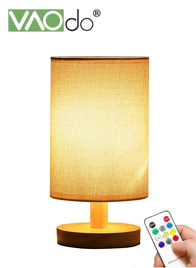 VAOdo - 3 Colors Fabric Table Lamp USB Rechargeable Small Bedside Lamp with Remote Control Solid Wood Base Ephedra Shade Home Decor Table Lamp - Image 1
