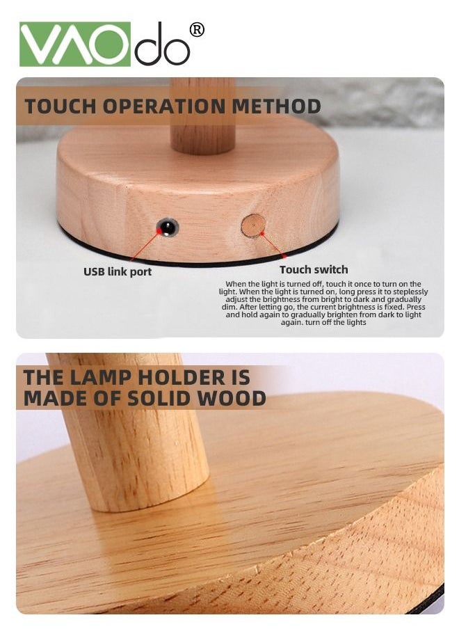 VAOdo - 3 Colors Fabric Table Lamp USB Rechargeable Small Bedside Lamp with Remote Control Solid Wood Base Ephedra Shade Home Decor Table Lamp - Image 1