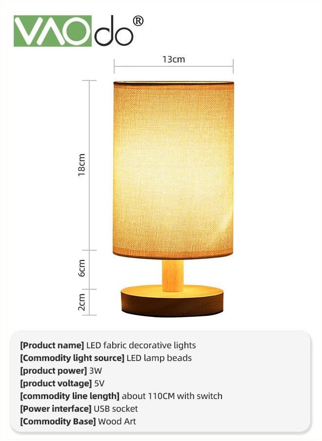VAOdo - 3 Colors Fabric Table Lamp USB Rechargeable Small Bedside Lamp with Remote Control Solid Wood Base Ephedra Shade Home Decor Table Lamp - Image 1