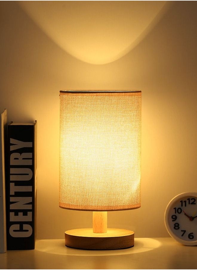 VAOdo - 3 Colors Fabric Table Lamp USB Rechargeable Small Bedside Lamp with Remote Control Solid Wood Base Ephedra Shade Home Decor Table Lamp - Image 1
