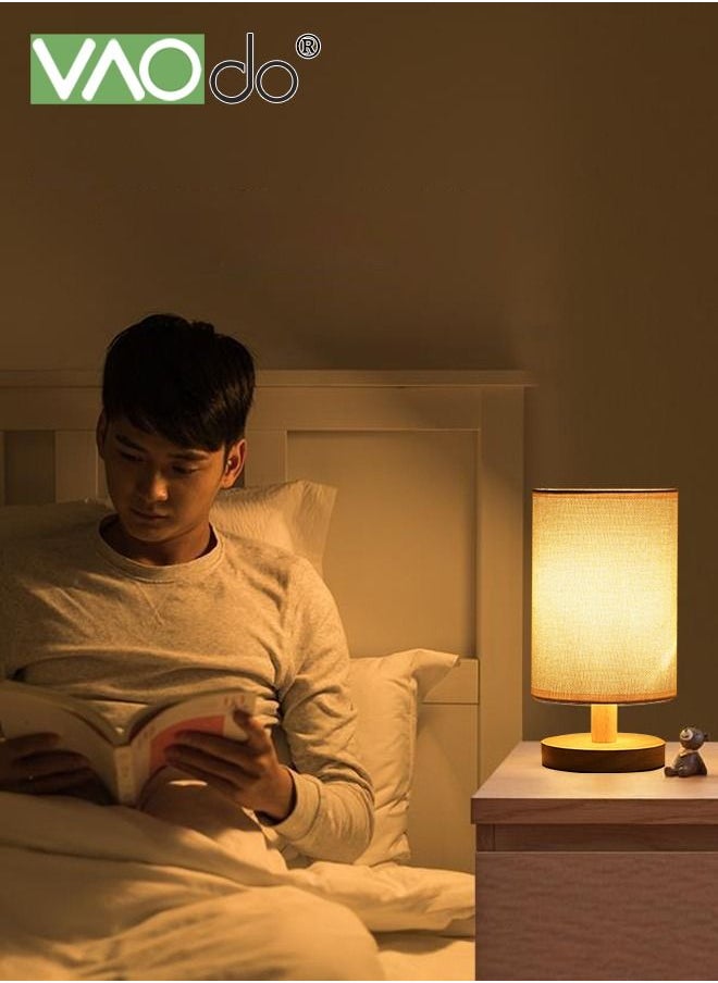 VAOdo - 3 Colors Fabric Table Lamp USB Rechargeable Small Bedside Lamp with Remote Control Solid Wood Base Ephedra Shade Home Decor Table Lamp - Image 1