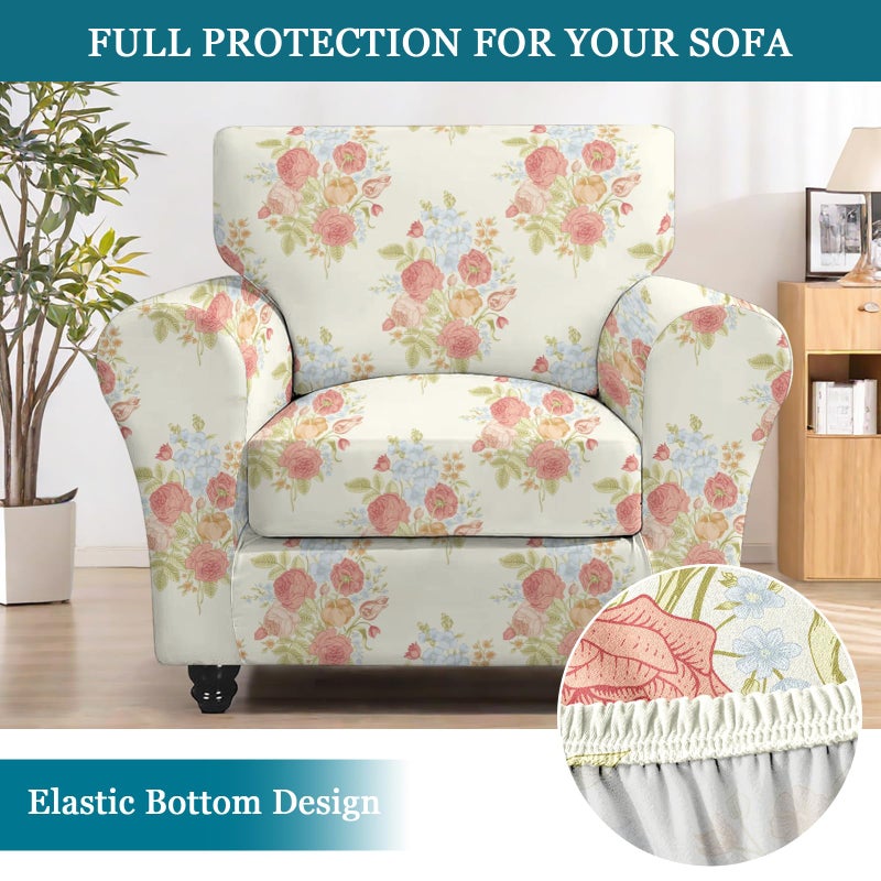 FUANGUI 2 Piece Chair Covers Stretch Arm Covers Chair Couch Covers, Armchair Slipcover with Separate Chair Cushion Cover, Floral Washable Chair Protector for Living Room (Armchair, Rose Pattern) - Image 4