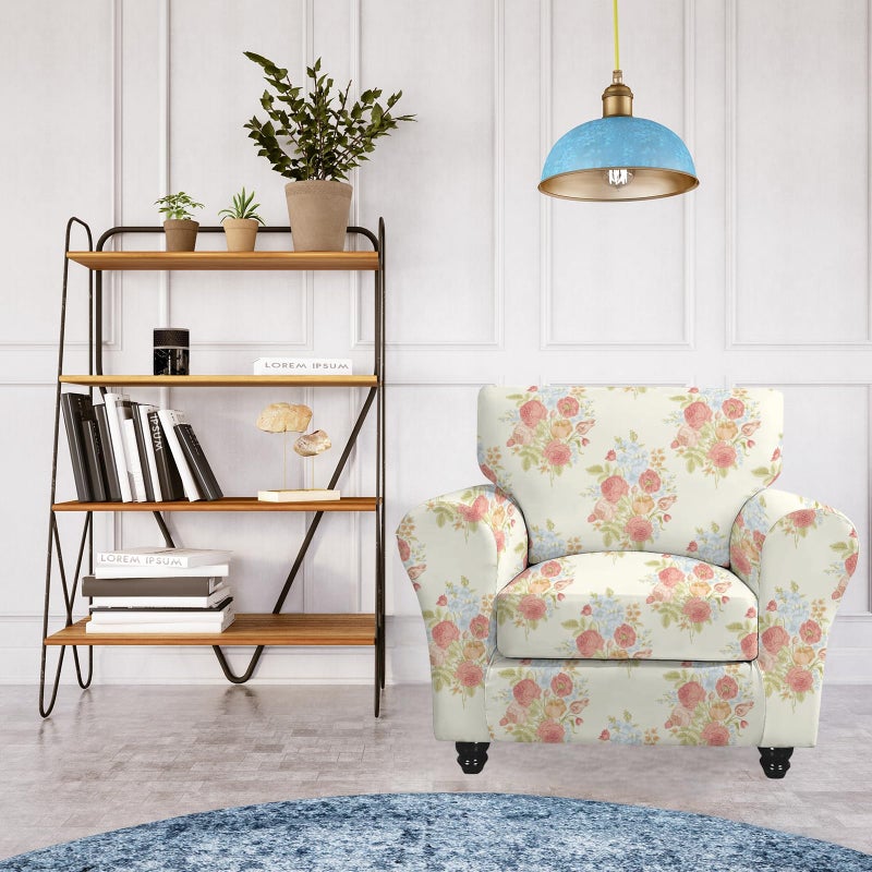 FUANGUI 2 Piece Chair Covers Stretch Arm Covers Chair Couch Covers, Armchair Slipcover with Separate Chair Cushion Cover, Floral Washable Chair Protector for Living Room (Armchair, Rose Pattern) - Image 2