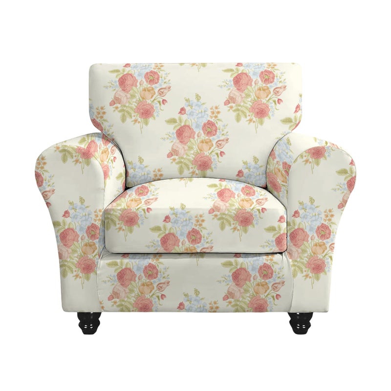 FUANGUI 2 Piece Chair Covers Stretch Arm Covers Chair Couch Covers, Armchair Slipcover with Separate Chair Cushion Cover, Floral Washable Chair Protector for Living Room (Armchair, Rose Pattern) - Image 1