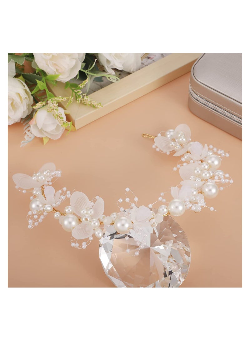 إسكدنيا Flower Pearl Headpiece, Princess Crystal Girl Hair Accessories, Evening Party Flower Crown Headpiece, Wedding Pearl Flower Head Vines, 1 Pcs - Image 4