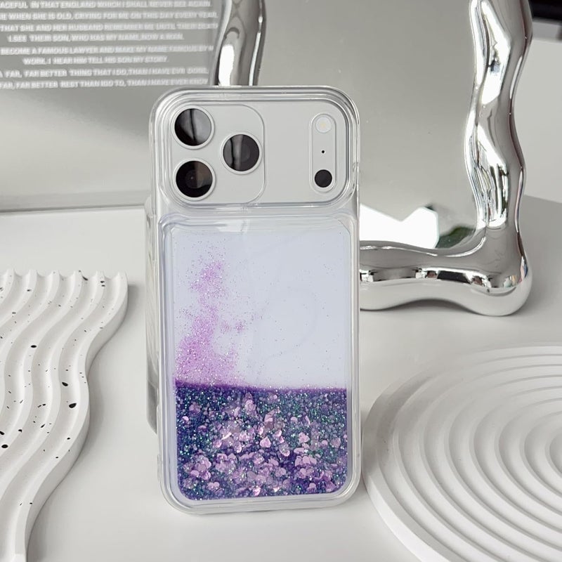 PANDACAMEL Compatible with iPhone Air Case, Purple Glitter Phone Case, Cute Clear Floating Quicksand, Transparent, Anti-Scratch, Yellowing Resistant, Designed for Women Girls Teen - Image 3