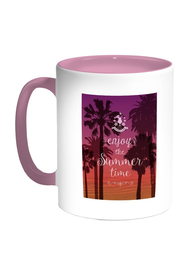 RYN Enjoy The Summer Time Printed Coffee Mug Pink/White/Purple 11ounce