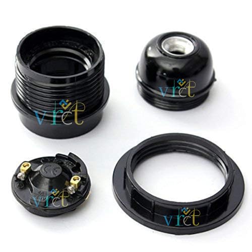 VRCT E27 Screw Light Bulb Lamp Holder Base Pendant Bulb Socket- Black, Pack of 2 - Image 3