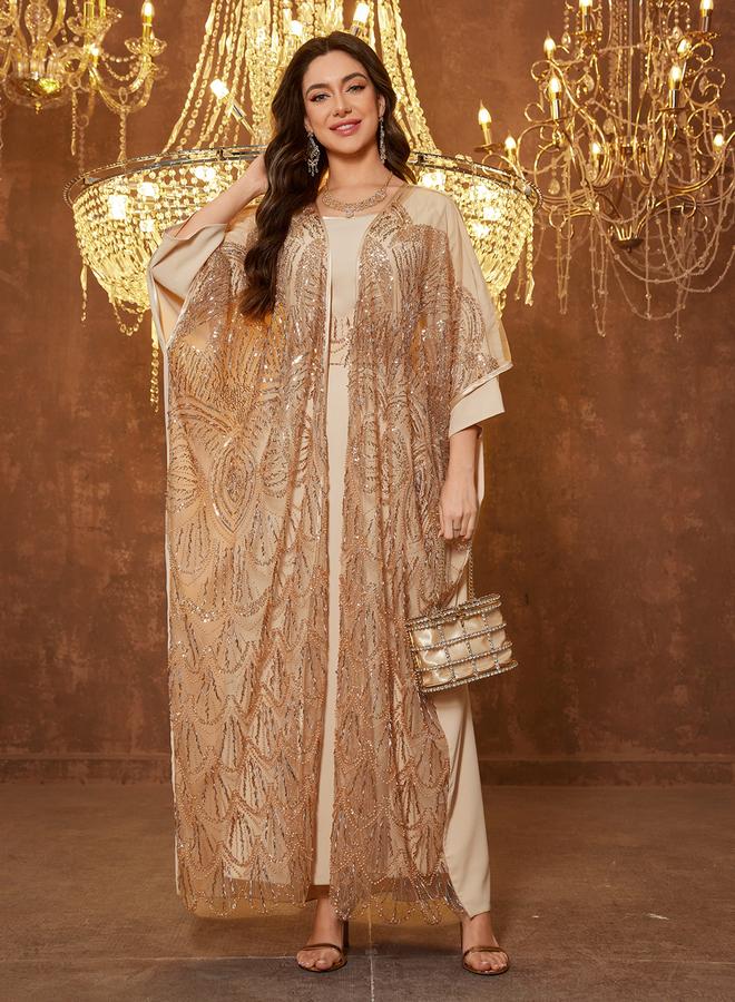 SUPGIR Beige Embellished Kimono with Inner Dress Co-Ords - Image 5