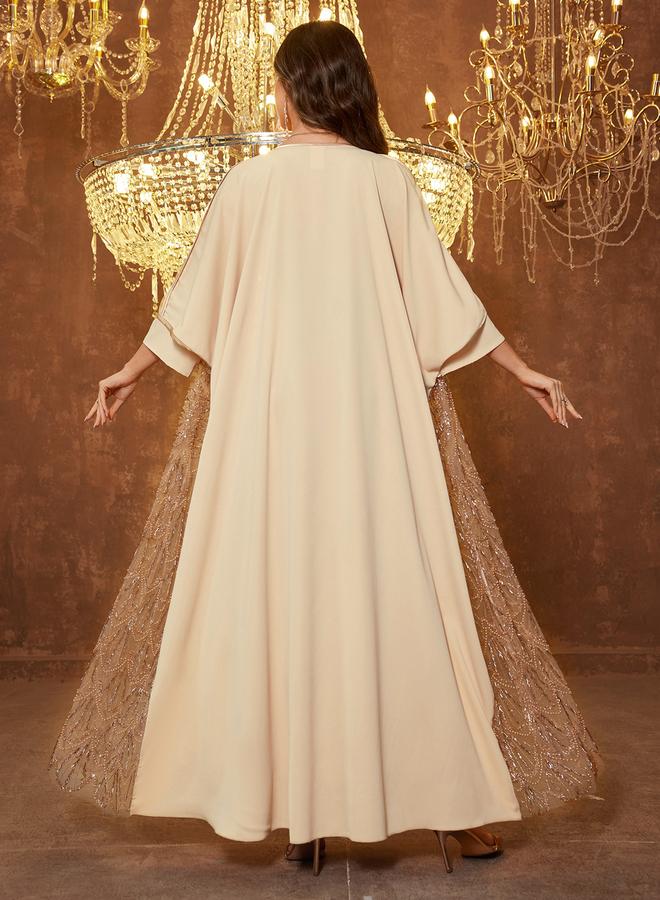 SUPGIR Beige Embellished Kimono with Inner Dress Co-Ords - Image 3