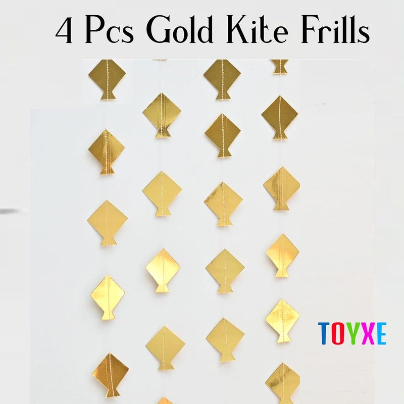 TOYXE Makar Sankranti Decoration Golden Kite Paper Frills Set of 4 Pieces | Hanging Garland Decoration Kites Decoration - Image 2