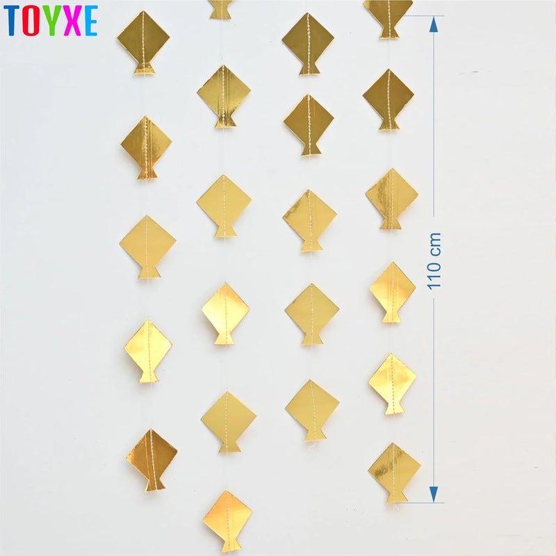 TOYXE Makar Sankranti Decoration Golden Kite Paper Frills Set of 4 Pieces | Hanging Garland Decoration Kites Decoration - Image 4
