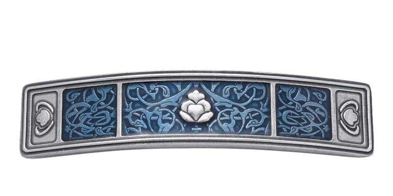 Danforth Tapestry Metal Hair Barrette Blue  Handcrafted Pewter Hair Barrettes For Women  3  Wide Made In USA