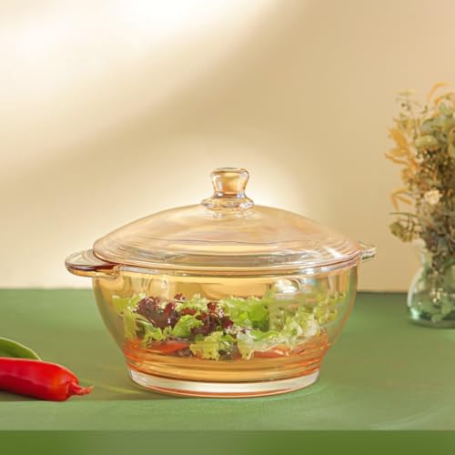 Wringo 1000 ML Amber Deep Round Glass Casserole Oven and Microwave Safe Serving Bowl with See Through Top Lid -Mixing Bowl for Snacks, Cereals, Rice, Sambar, Salad (Brwon - 1000ML, Set of 1) - Image 2