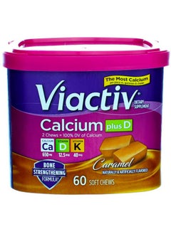 Viactiv Calcium Plus D Soft Chews Caramel 60 Soft Chews Pack Of 3  - Image 1