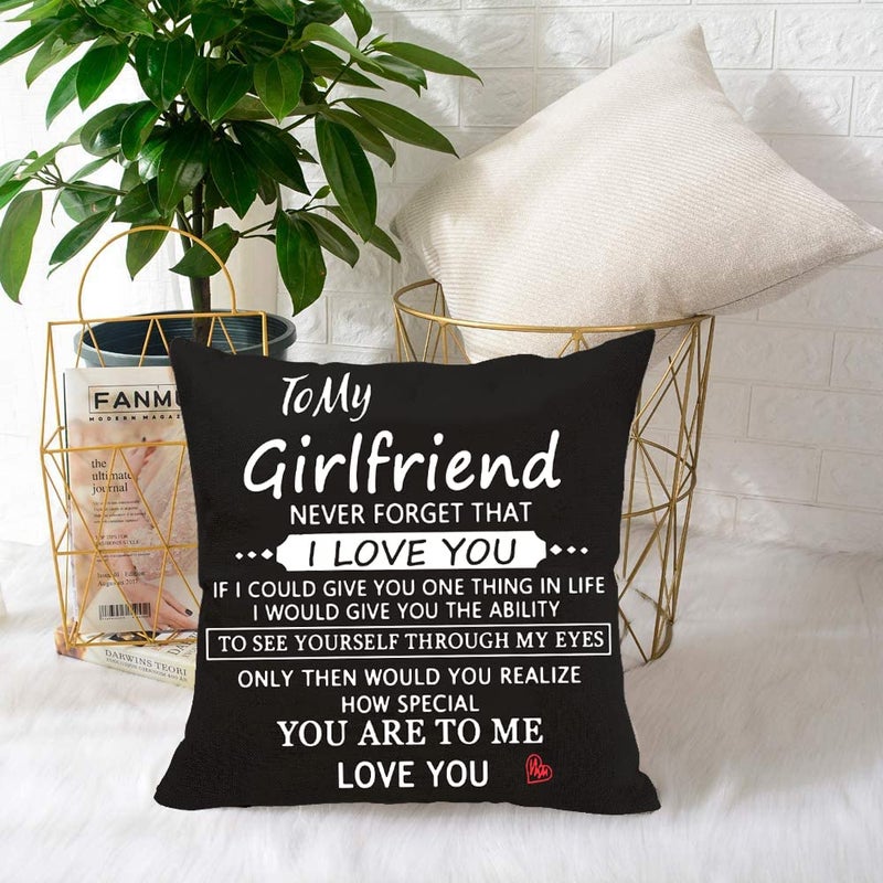 Anrkets Gifts for Girlfriend, Two Sided Printing Lover Pillow Cover + Couple Keychain, Valentine's Day Birthday Gifts for Girlfriend, Long Distance Relationship Gift, Velvet Decorative Pillowcase 18"x 18" - Image 3
