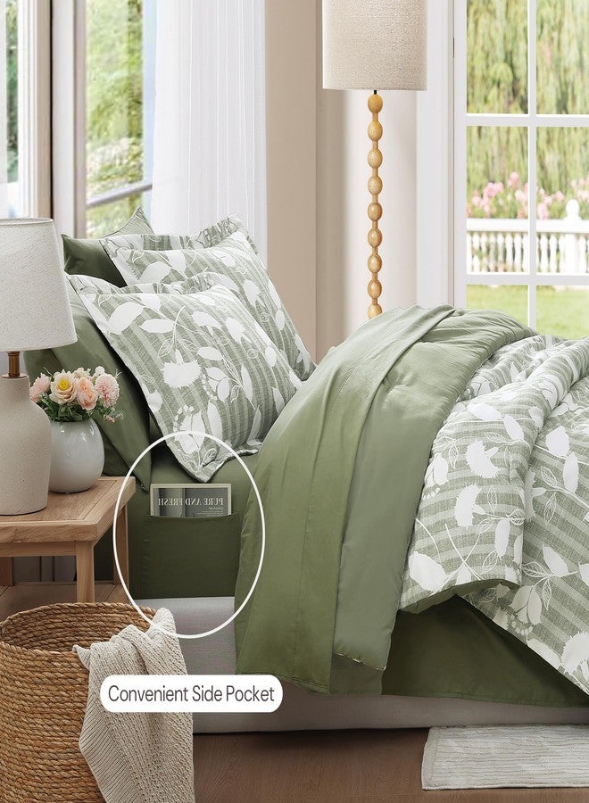 BLOOMHAVEN Full Comforter Set -7 Pieces Sage Green Floral Comforter Set Full for All Seasons, Bed in a Bag Full with Botanical Flowers Comforter, Sheets, Pillowcases & Shams - Image 2