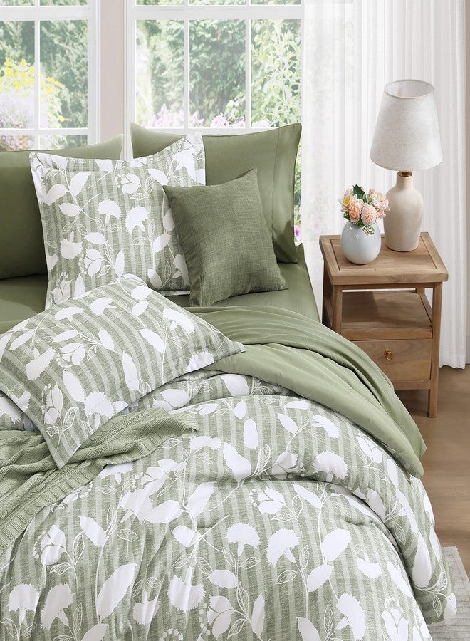 BLOOMHAVEN Full Comforter Set -7 Pieces Sage Green Floral Comforter Set Full for All Seasons, Bed in a Bag Full with Botanical Flowers Comforter, Sheets, Pillowcases & Shams - Image 3