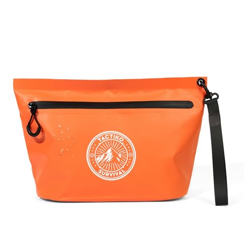 Tactiko Survival Tactiko 3L Water Resistant Pouch Waterproof Material with Splashproof Zipper Cosmetic Case for Storage Toiletries Travel Beach Cruise Home Orange - Image 1