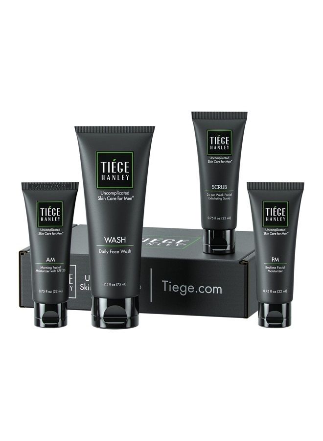 tiege hanley Essential Skin Care Routine for Men | Skin Care System Level 1 | Face Wash, Scrub, and Two Moisturizers | Made in USA | 30 Day Supply - Image 1