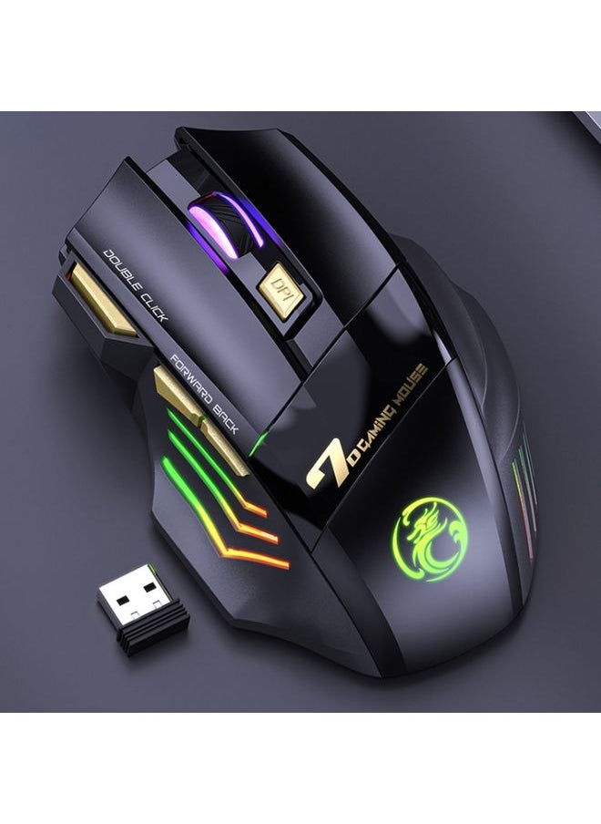 BURAQ iMICE GW-X7 2.4G + Bluetooth Dual Mode 7-button Silent Rechargeable Wireless Gaming Mouse with Colorful RGB Lights(Black)  - Image 2