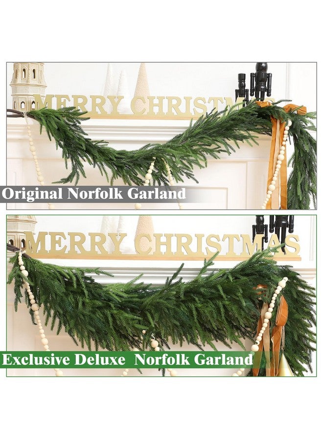 Jutom Jutom Christmas Deluxe Norfolk Pine Garlands Realistic Norfolk Pine Faux Greenery Garlands for Holiday Mantle Table Indoor Outdoor Wedding Christmas Decor(1 Pcs,12 Feet)  - Image 1