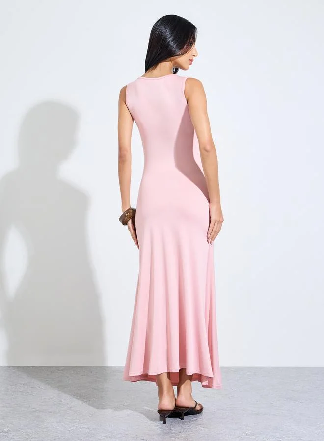 Styli light pink Pink Gathered Drape Mermaid Hem Maxi Dress for Women | Best Price UAE