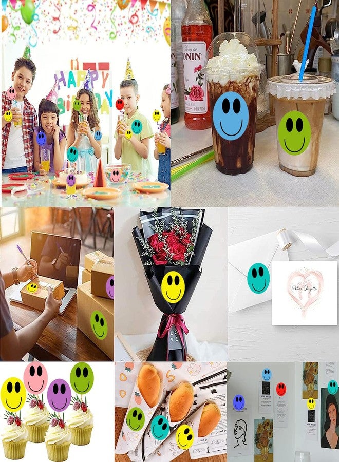 SMARSTICKER Color Yellow Happy Face Stickers - 2" Round Circle Christmas Teacher Kids Reward Labels - 500 Total Smiling Stickers - Image 4