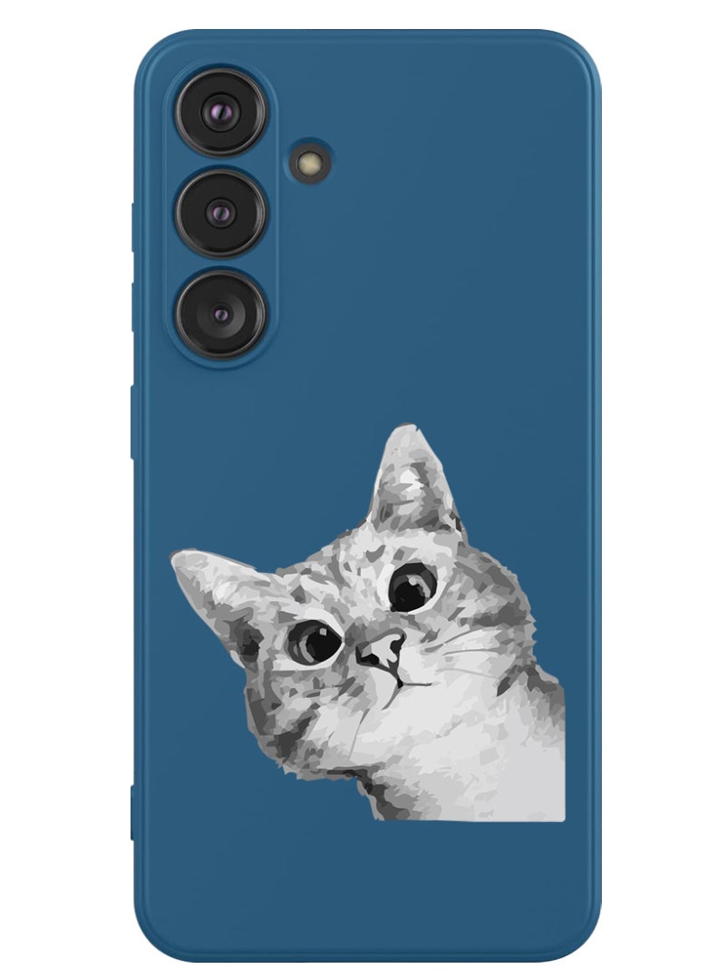 Theodor Protective Slim Fit Case Liquid Silicone Cover with Full Body Protection Anti-Scratch Shockproof Case For Samsung Galaxy S24 (Blue) - Cat Peep - Image 1