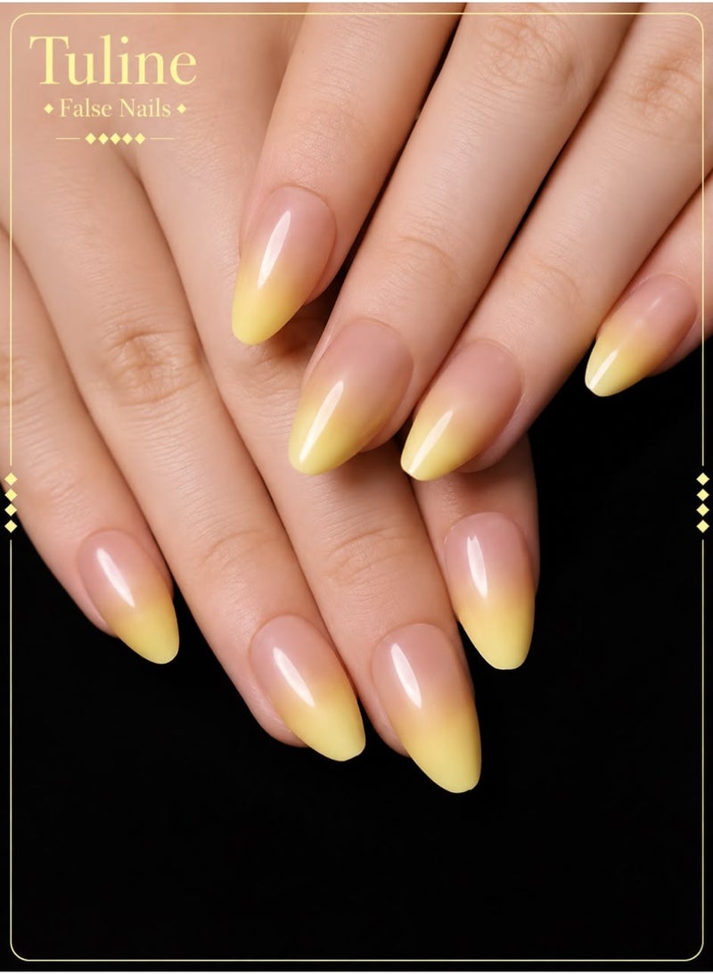Tuline 24 Pieces Of Short Oval Nude Color Gradient Lemon Yellow Press On Nails - Image 1