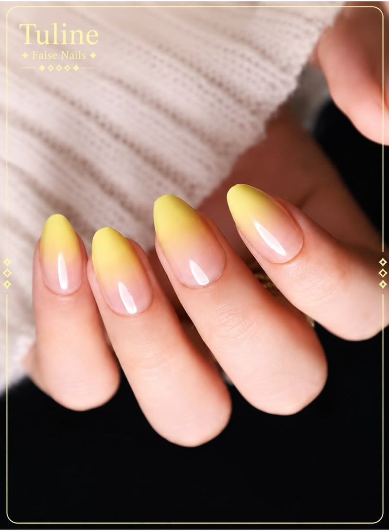 Tuline 24 Pieces Of Short Oval Nude Color Gradient Lemon Yellow Press On Nails - Image 2