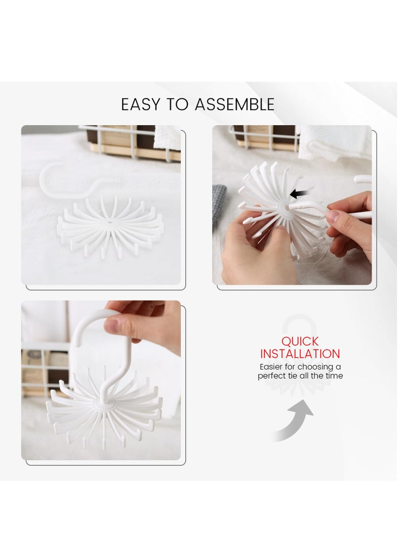 Suntown 4PCS Adjustable Twirl Tie Racks, 360 Degree Rotating Scarf Hanger Hanging Holder Storage Hook for Belt Bra Tank Top Tie Scarf White - Image 3