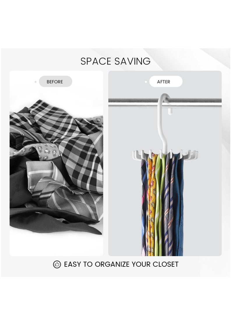Suntown 4PCS Adjustable Twirl Tie Racks, 360 Degree Rotating Scarf Hanger Hanging Holder Storage Hook for Belt Bra Tank Top Tie Scarf White - Image 5