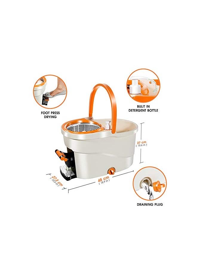 PROMASS - Spin Mop and Buckets Sets, Microfibre Flat Mop Bucket with Foot Pedal, Telescopic Handle & 5 Reusable Pads for Hardwood Laminate Tile Floors - Send 5 Cleaning Cloths - Image 1