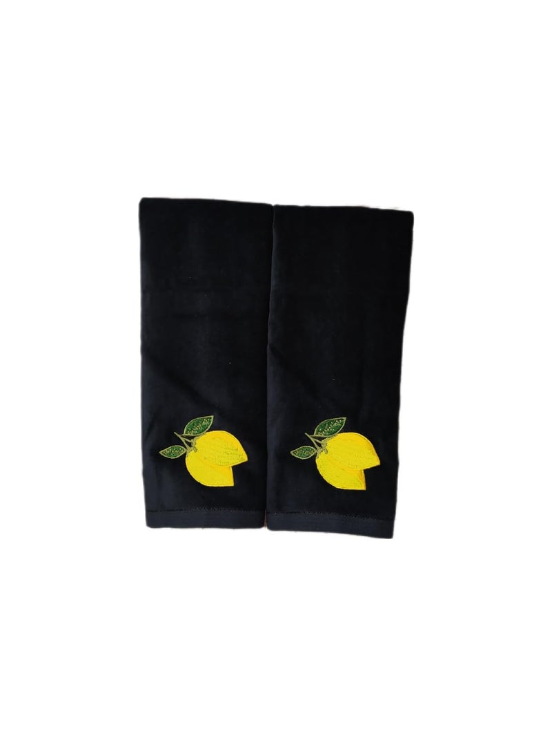 2 Pack Lemon Hand Towels  100% Soft Cotton  Basket Stuffers  (12X20 Inches) Decor Hand Towels Gift Packed  Decorative Hand Towels  Ideal for Kitchen and Bathroom Use (black1  2) - Image 1