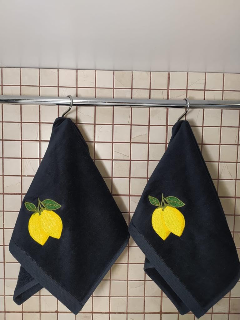2 Pack Lemon Hand Towels  100% Soft Cotton  Basket Stuffers  (12X20 Inches) Decor Hand Towels Gift Packed  Decorative Hand Towels  Ideal for Kitchen and Bathroom Use (black1  2) - Image 2