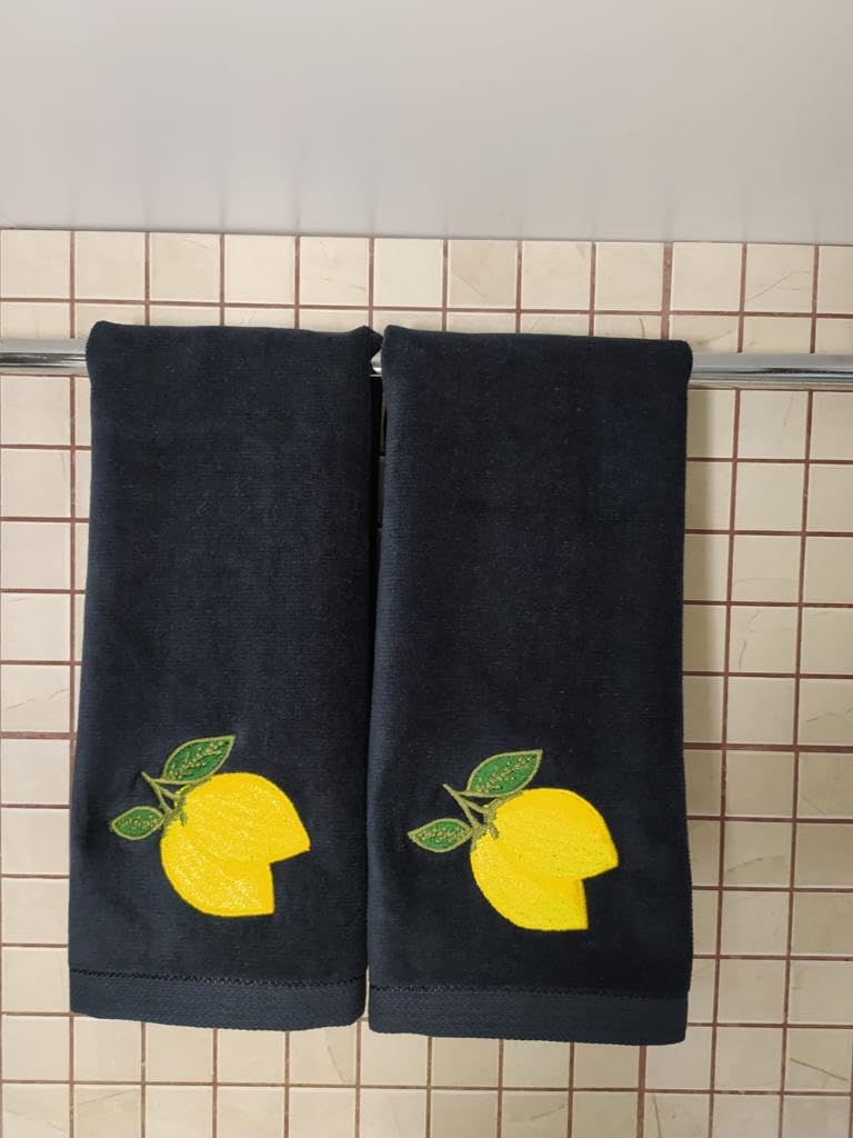 2 Pack Lemon Hand Towels  100% Soft Cotton  Basket Stuffers  (12X20 Inches) Decor Hand Towels Gift Packed  Decorative Hand Towels  Ideal for Kitchen and Bathroom Use (black1  2) - Image 3