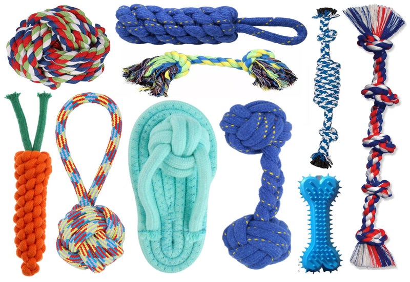 Agirav Tail Dog Toys + Dog Chew Toys + Puppy Teething Toys + Rope Dog Toy + Dog Toys for Small to Medium Dog Toys + Dog Toy Pack + Tug Toy + Dog Toy Set + Washable Cotton Rope for Dogs (Pack of 10) - Image 1