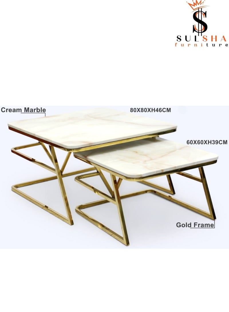 SULSHA Latest Design Modern Gold Metal Square Coffee Table White Marble Top Metal Tea Table Living Room Luxury Marble Center Table - Image 2