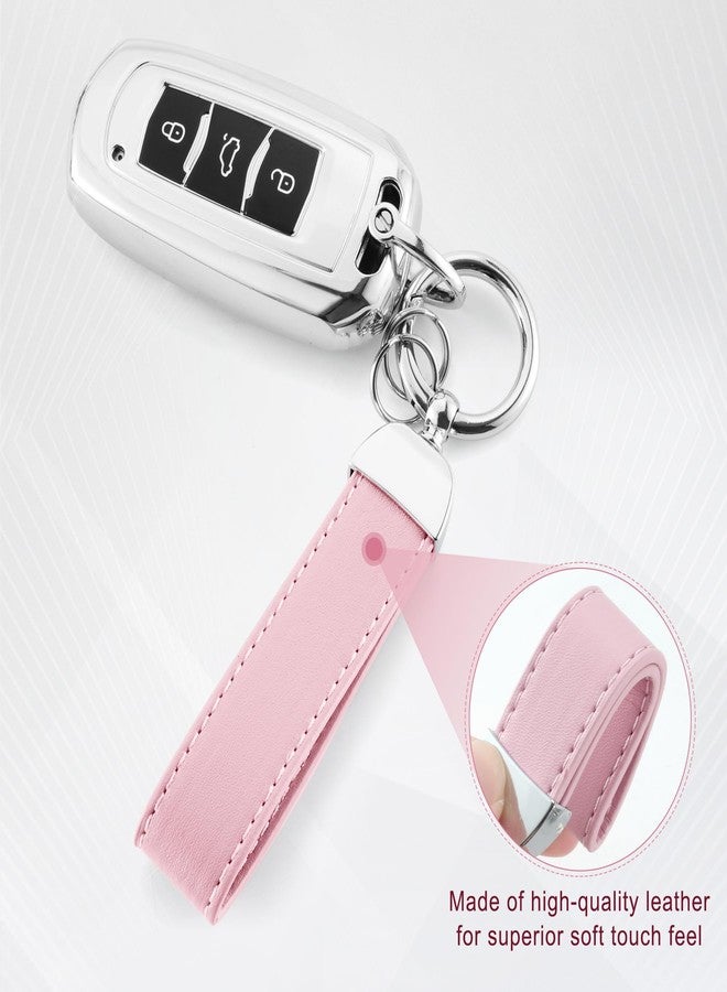 JUSTTOP Leather Keychain, Car Key Chain with Anti-Lost D-Ring and 2 Key Ring, Car Accessories, Universal Keychain for Men and Women (Pink) - Image 3