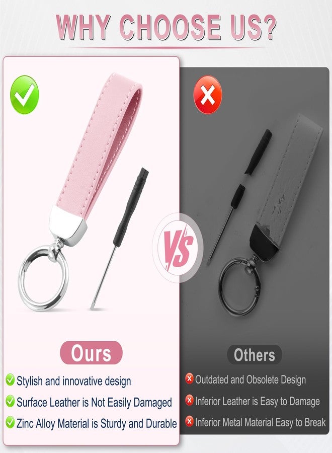 JUSTTOP Leather Keychain, Car Key Chain with Anti-Lost D-Ring and 2 Key Ring, Car Accessories, Universal Keychain for Men and Women (Pink) - Image 5