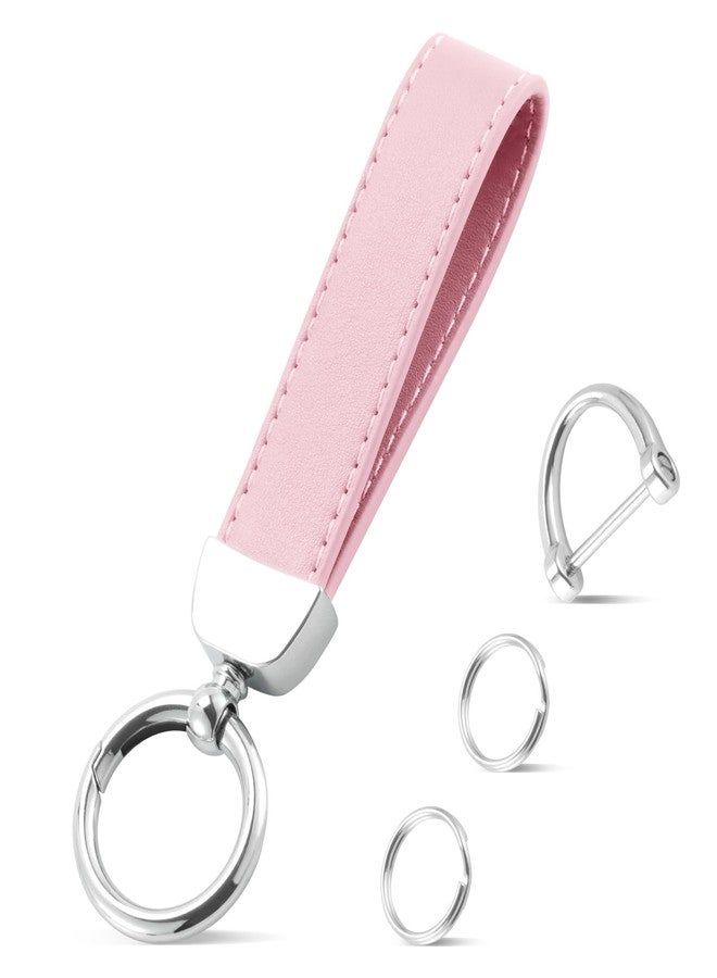 JUSTTOP Leather Keychain, Car Key Chain with Anti-Lost D-Ring and 2 Key Ring, Car Accessories, Universal Keychain for Men and Women (Pink) - Image 1