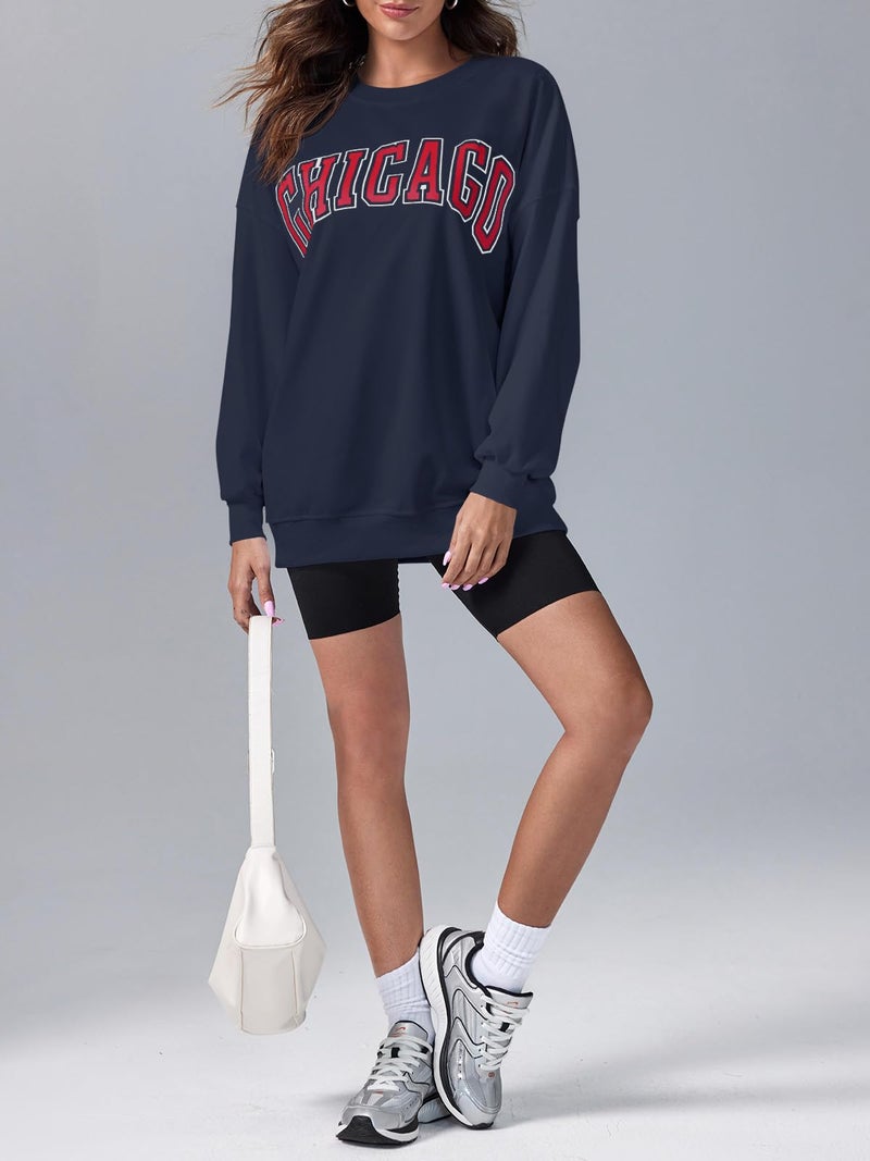Langwyqu Women's Oversized Sweatshirt CHICAGO Crewneck Long Sleeve Casual Loose Pullover Tops - Image 5