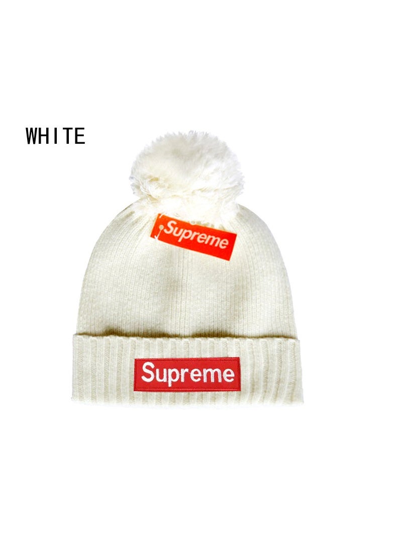 SUPREME Cream Supreme Pom-Pom Knit Beanie – Trendy Street Style Winter Headwear 615Size